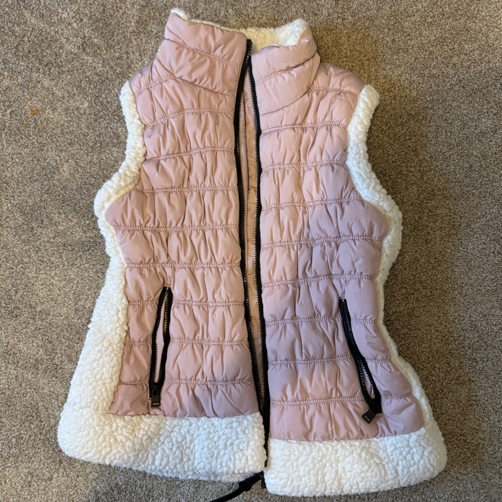 CALVIN KLEIN Performance Full Zip Pink/White Sherpa Puffer Vest Women's Large